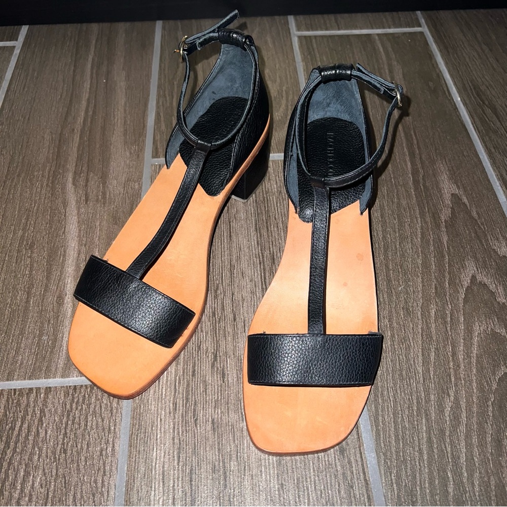 Rachel Comey Black Leather Minimalist Sandals with Ankle Strap